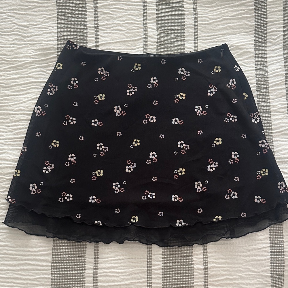 Forever 21 Black Skater Skirt with Floral Design